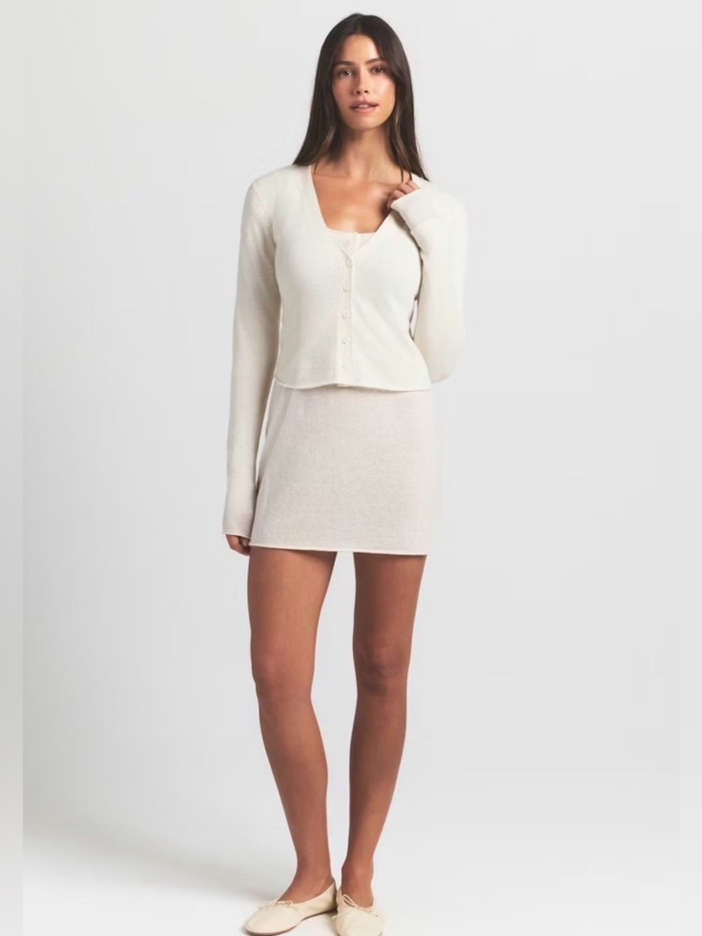 Skims Featherweight Cashmere Cardigan Egret